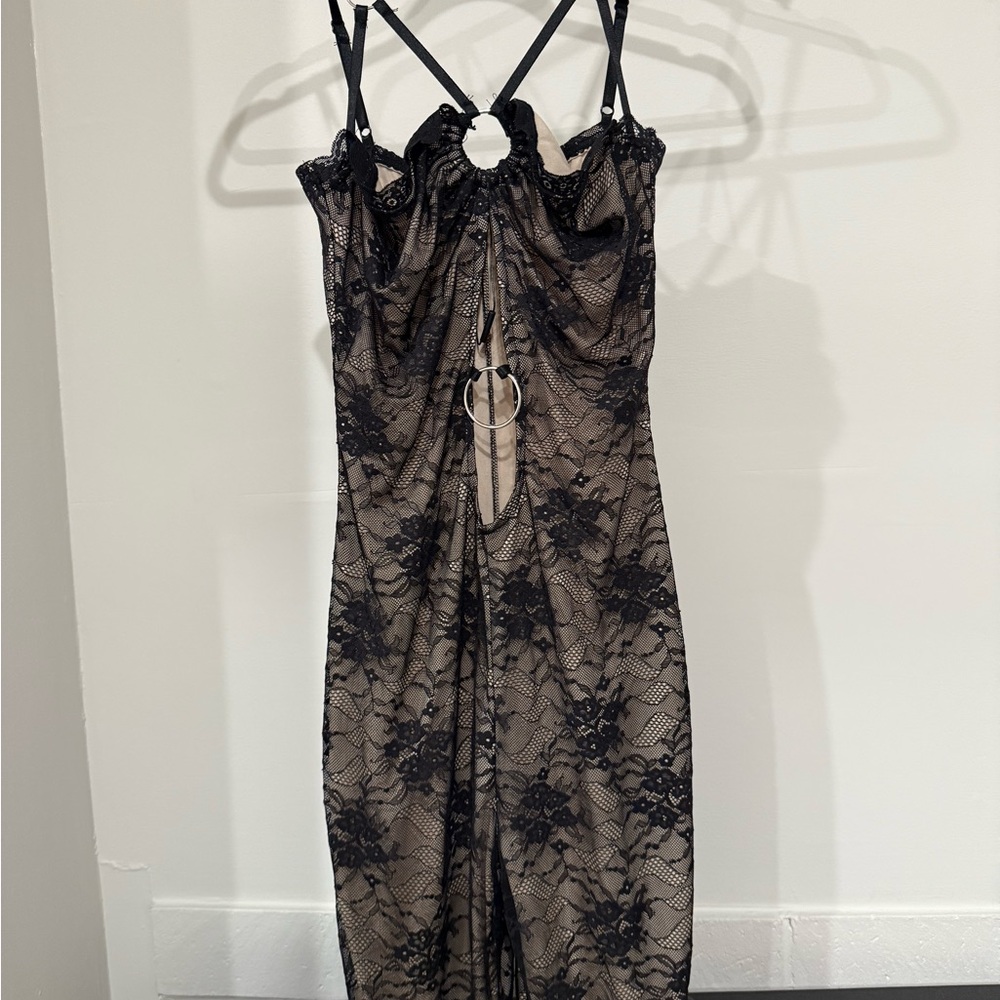Black Lace Dress with Chain Detail